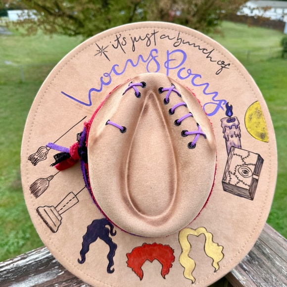 Hocus Pocus Hand Burned Suede Fedora Hats - Picture 3 of 4